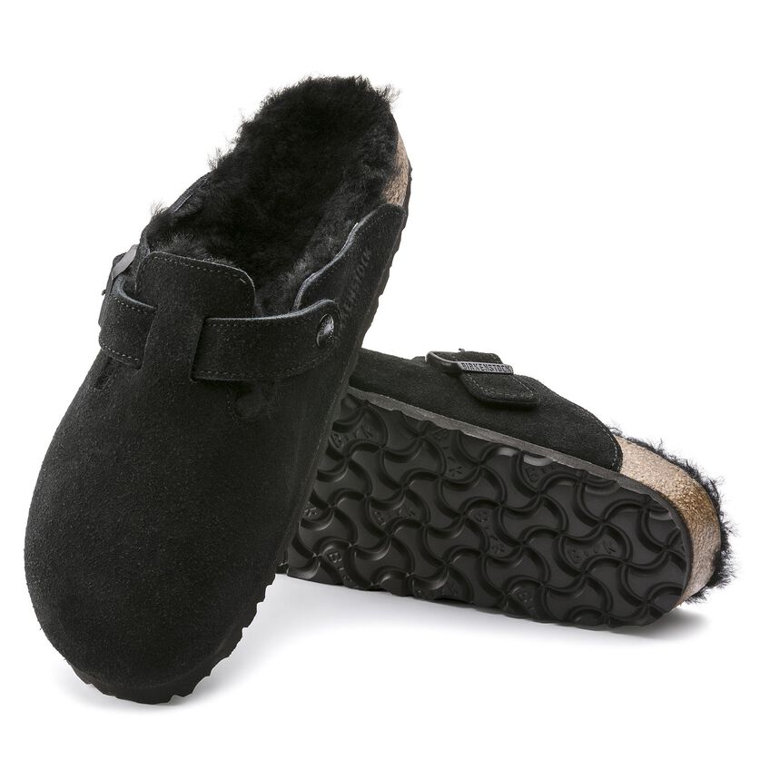 Sabots BIrkenstock Boston fourrure noir