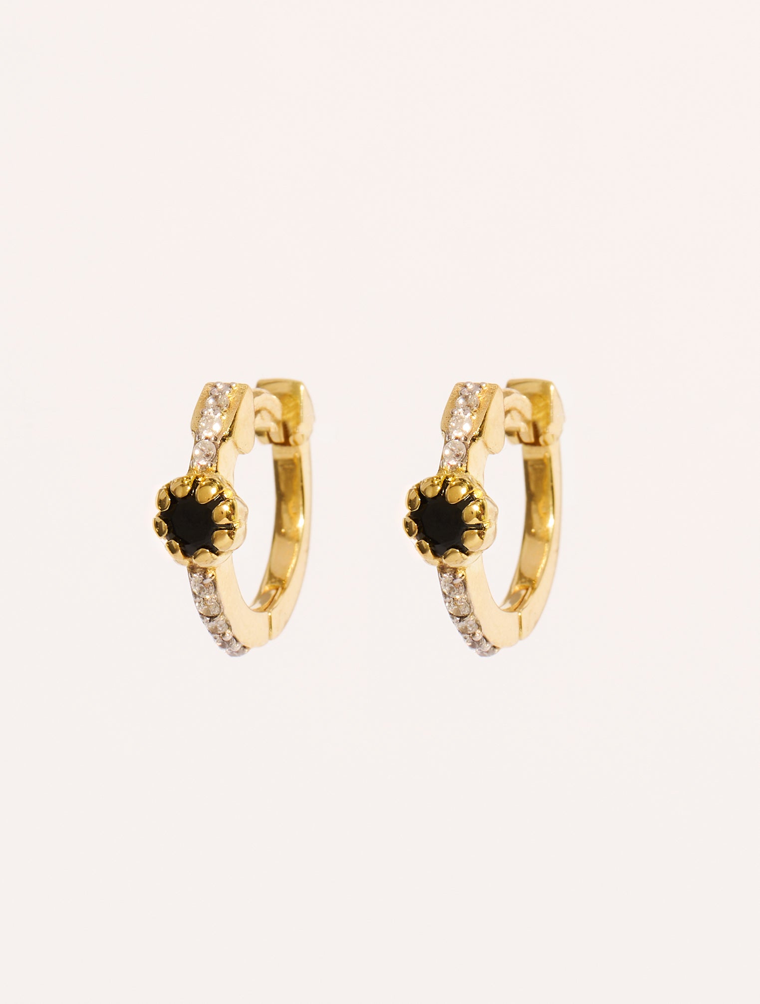 Mini Créoles Rive D'or serties - Zircons noirs