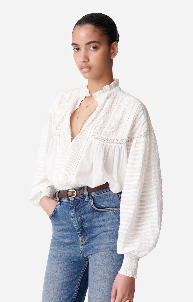 Blouse Vanessa Bruno Taille 40 En Coton/lin - Bleu, Manches Longues, Très Bon état Occasion