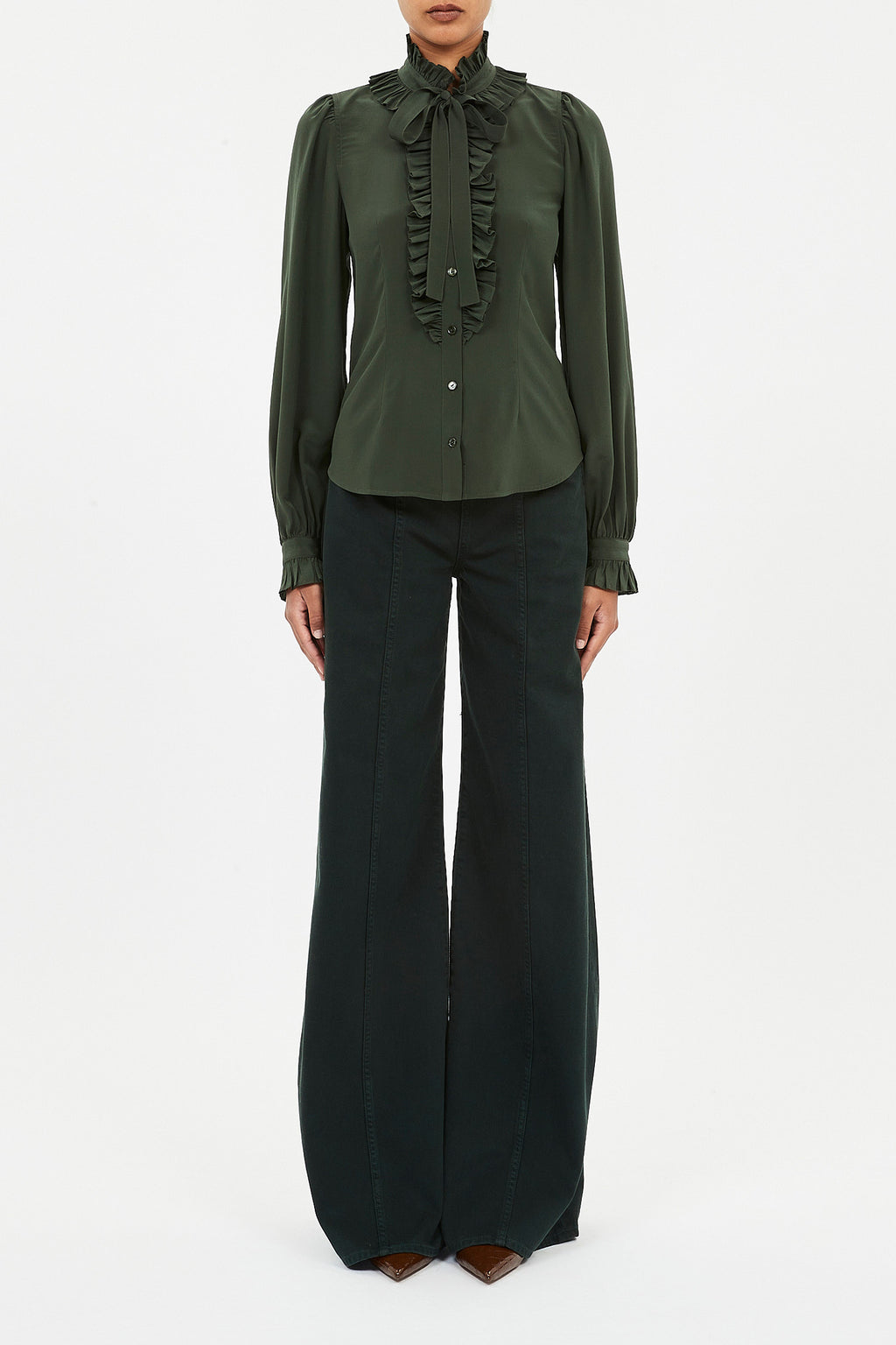 Catroux Silk Long Sleeve Button Front Blouse