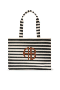 LARA TOTE - BLACK AND NATURAL STRIPE