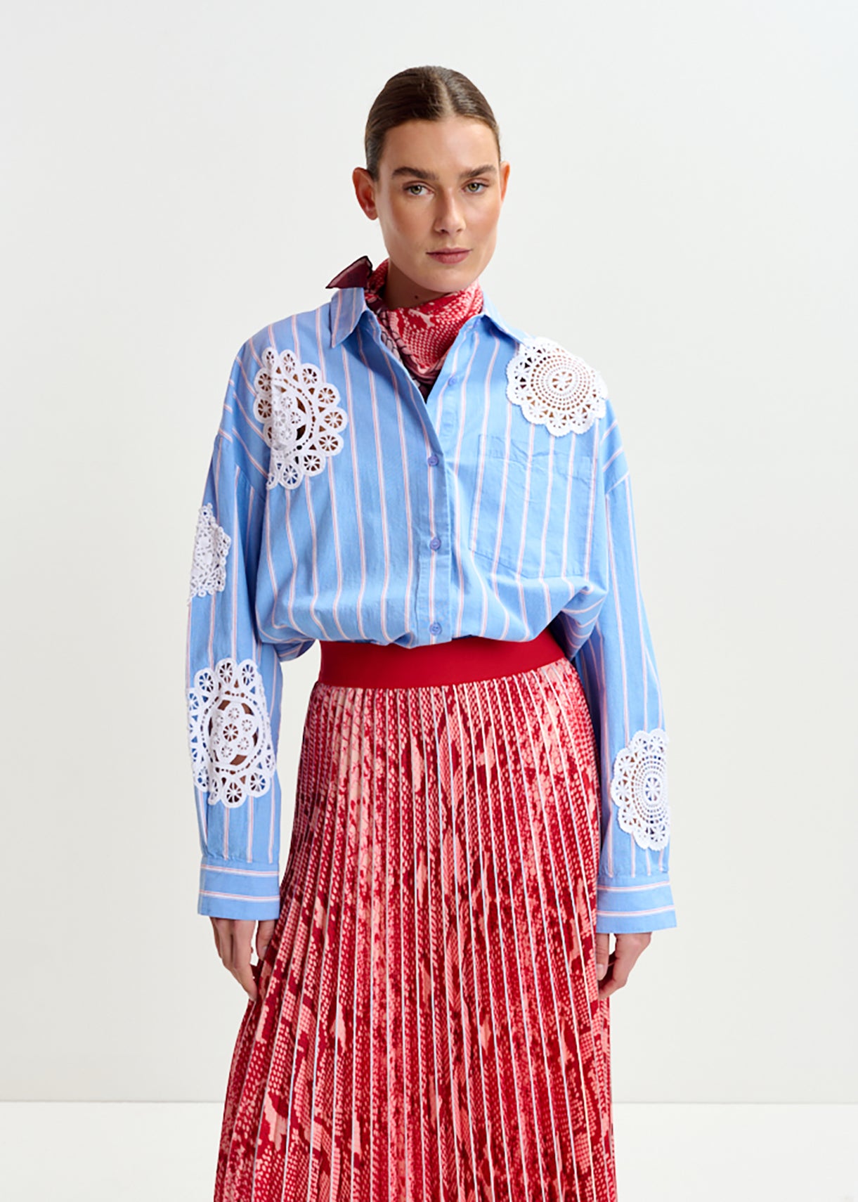Identical lace applique shirt