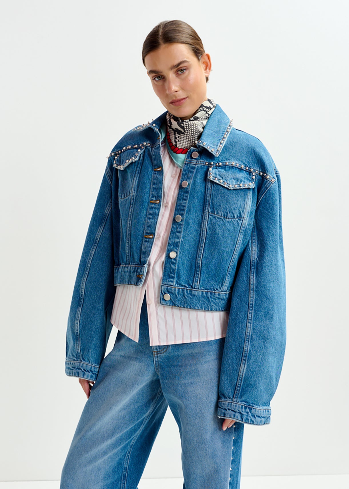 Idolized embo denim jacket