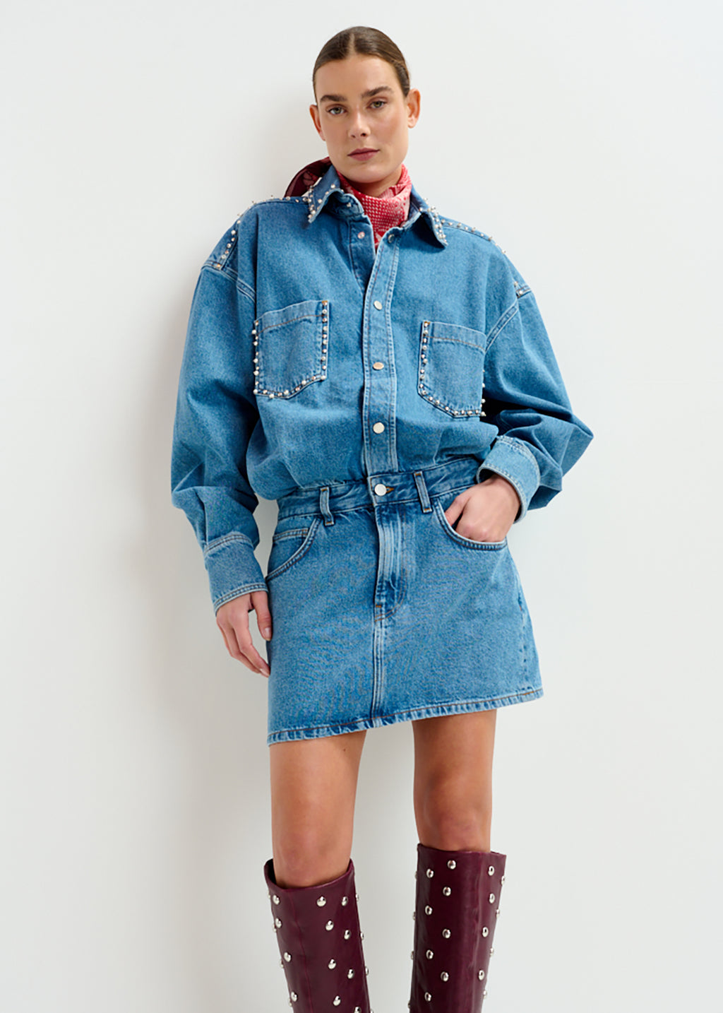 Ilene embo denim dress