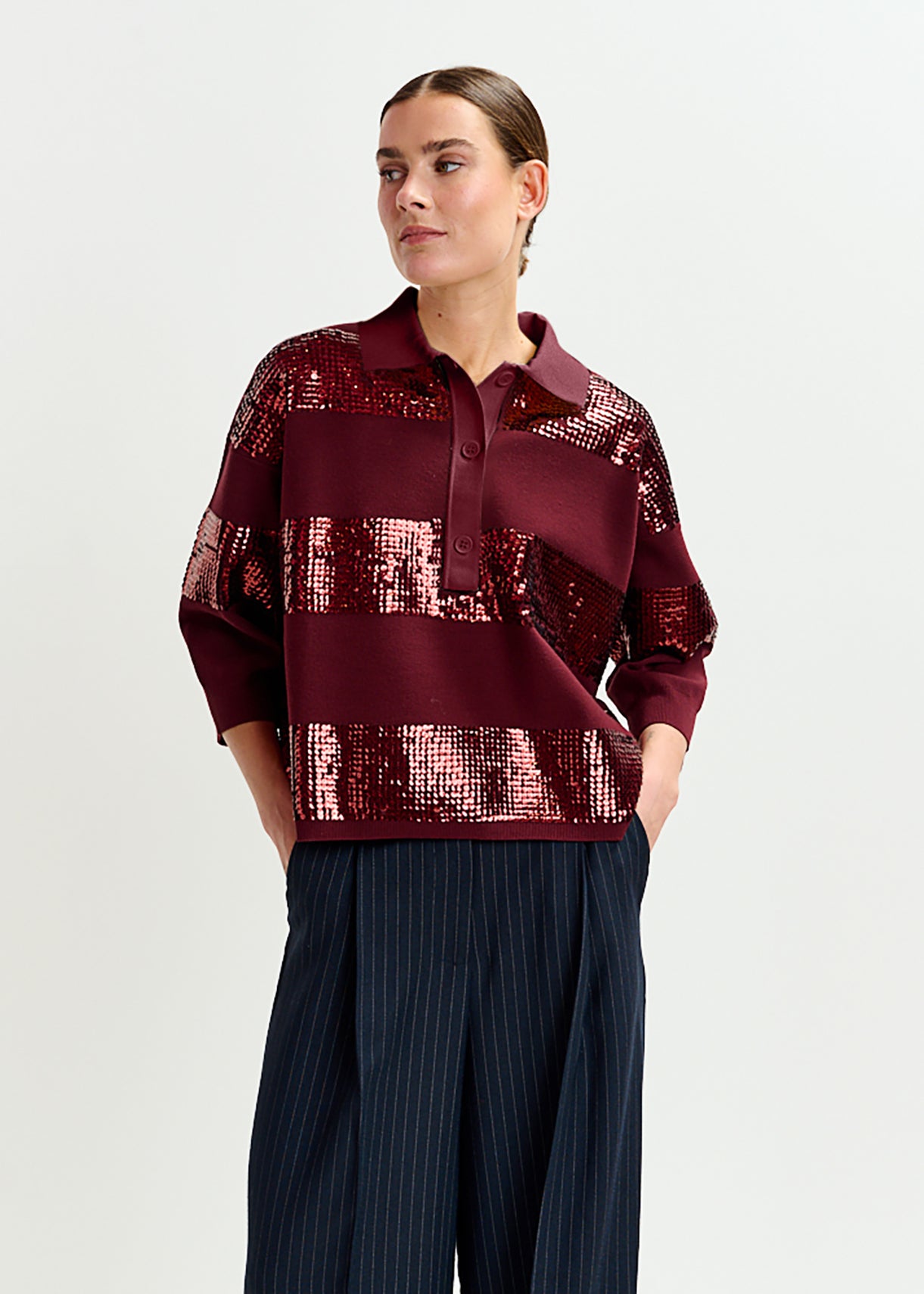 Illuminati striped sequin polo