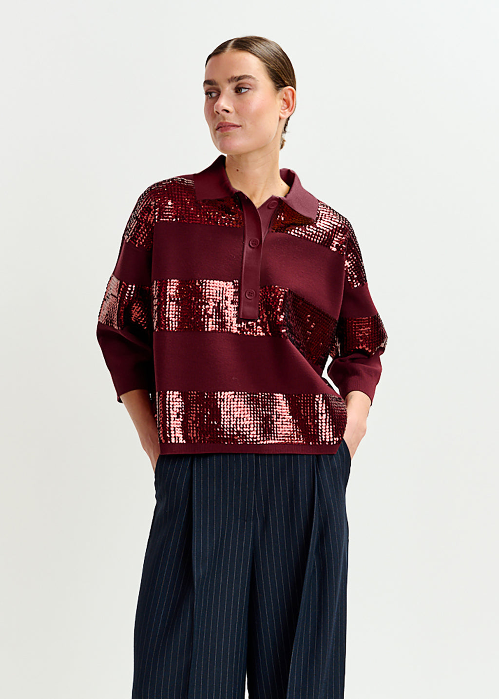 Illuminati striped sequin polo