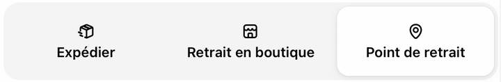 Aperçu des options Expédier, Retrait en boutique et Point de retrait